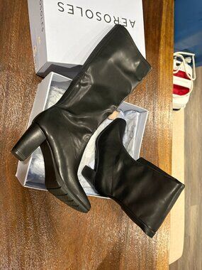 Aerosoles Chai Black Heeled Boots sz 6M 6 NEW NIB Knee High Chunky